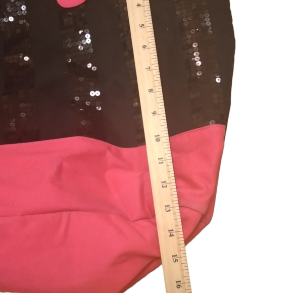 Victoria's Secret Canvas Tote Bag in Black and Dark Pink Stripes Black Sequins. - Picture 5 of 10